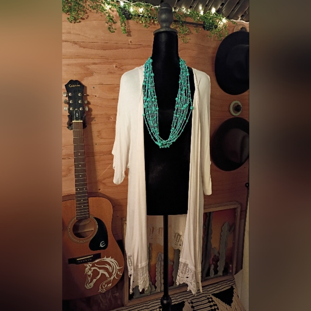 SOLD Pretty Sugar Ivory Cardigan with Lace edging Western Bridal Concert Festiva